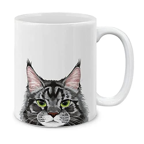 MUGBREW Black Silver Maine Coon Cat Ceramic Coffee Mug 11 OZ | Durable Heat-Press Design for Daily Use - main product image