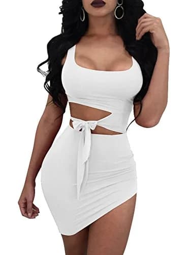 GOBLES White Bodycon Mini Dress | Sexy Club Tank Dress for Women in India thumbnail 1
