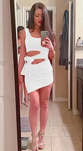 GOBLES White Bodycon Mini Dress | Sexy Club Tank Dress for Women in India thumbnail 4