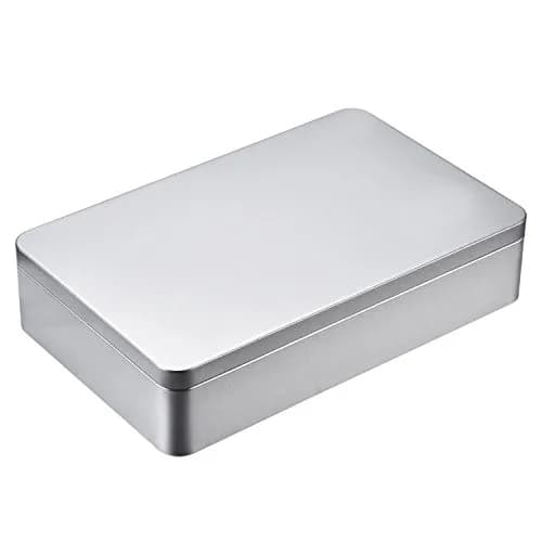 Hotop Silver Metal Tins with Lid Storage Box 215mm x 135mm x 48mm (8.5 x 5.3 x 1.9 Inch) | Classic Rectangular Containers for Gifts and Crafts thumbnail 1