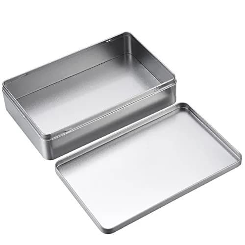 Hotop Silver Metal Tins with Lid Storage Box 215mm x 135mm x 48mm (8.5 x 5.3 x 1.9 Inch) | Classic Rectangular Containers for Gifts and Crafts thumbnail 6