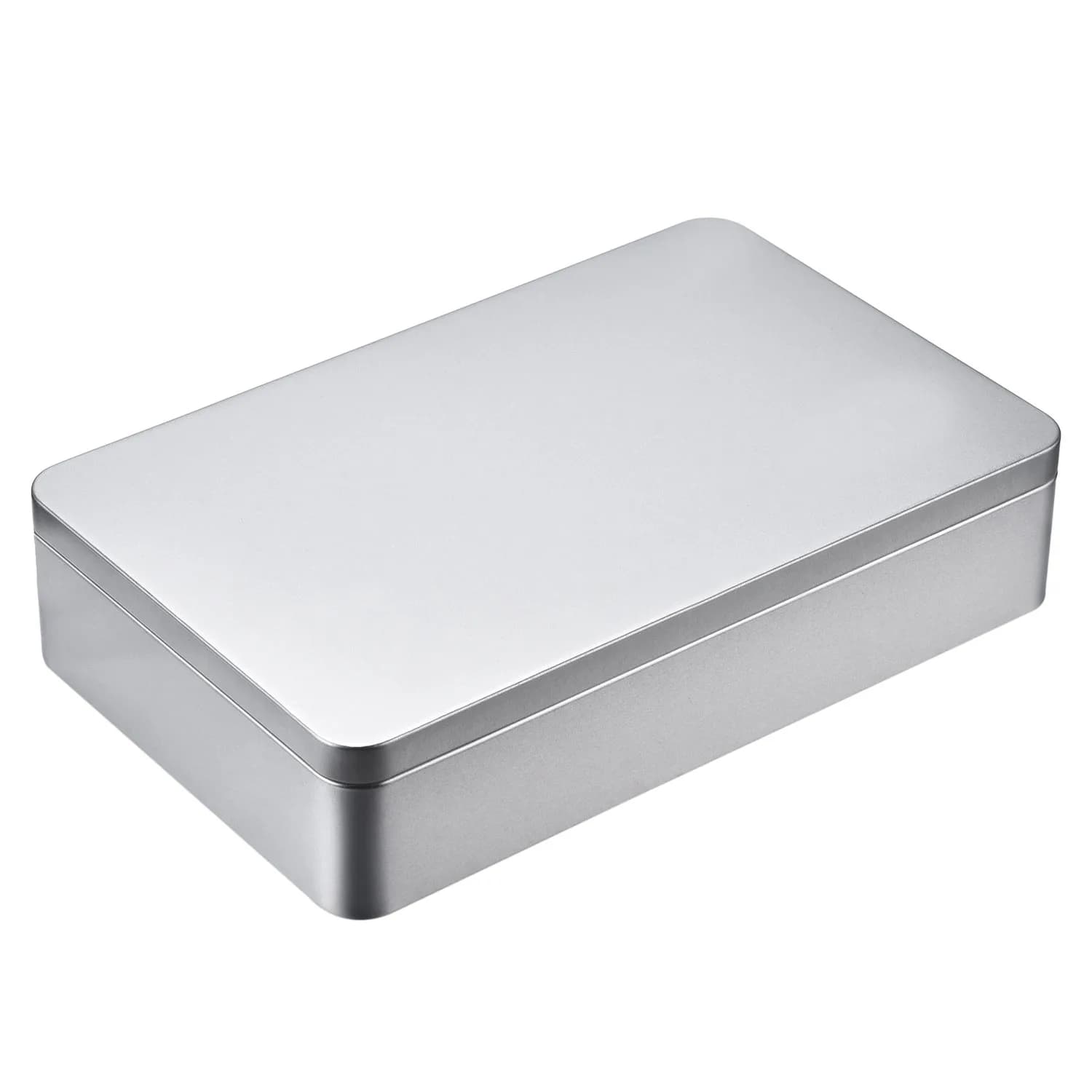 Hotop Silver Metal Tins with Lid Storage Box 215mm x 135mm x 48mm (8.5 x 5.3 x 1.9 Inch) | Classic Rectangular Containers for Gifts and Crafts — Silver