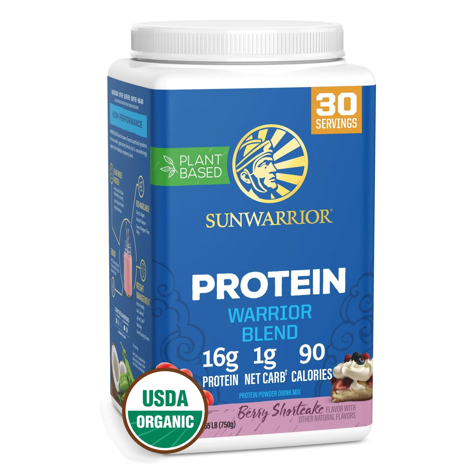 Sunwarrior Vegan Organic Protein Powder Plant-Based | Berry 30 Servings | BCAA & Hemp Seed — Berry Shortcake