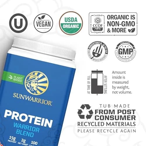 Sunwarrior Vegan Organic Protein Powder Plant-Based | Berry 30 Servings | BCAA & Hemp Seed thumbnail 3