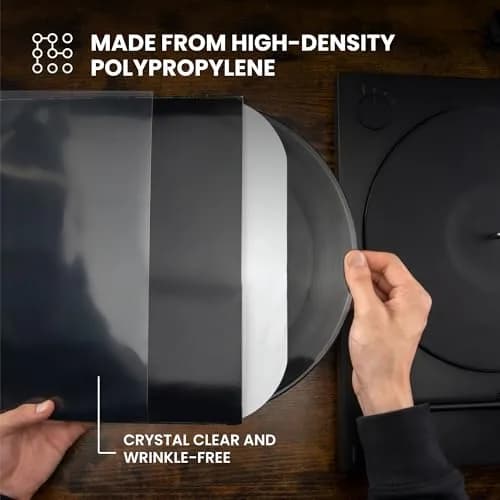 Big Fudge 12" Vinyl Record Sleeves - Outer Sleeves 100 Pack - Crystal Clear High-Density Polypropylene Vinyl Covers thumbnail 4