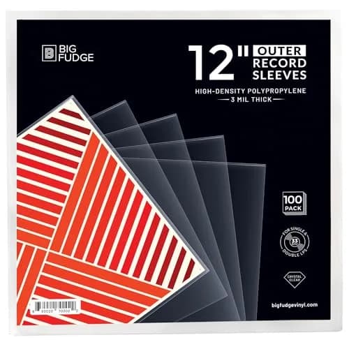 Big Fudge 12" Vinyl Record Sleeves - Outer Sleeves 100 Pack - Crystal Clear High-Density Polypropylene Vinyl Covers thumbnail 1