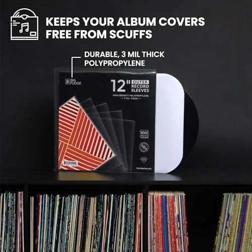 Big Fudge 12" Vinyl Record Sleeves - Outer Sleeves 100 Pack - Crystal Clear High-Density Polypropylene Vinyl Covers thumbnail 3