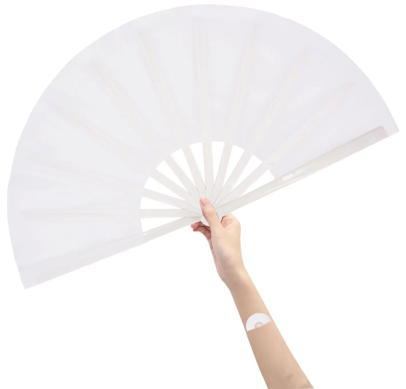 Amajiji Large Folding Hand Fan White 35cm (13.78 inches) | Rave Fan for Dance & Festivals