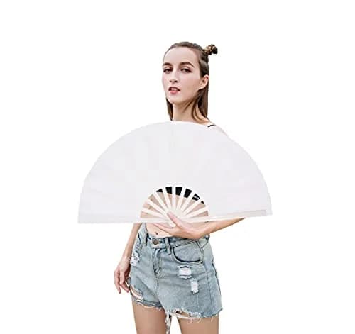 Amajiji Large Folding Hand Fan White 35cm (13.78 inches) | Rave Fan for Dance & Festivals thumbnail 5