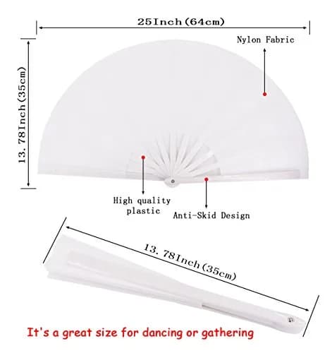 Amajiji Large Folding Hand Fan White 35cm (13.78 inches) | Rave Fan for Dance & Festivals thumbnail 2