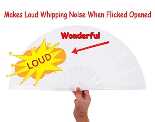 Amajiji Large Folding Hand Fan White 35cm (13.78 inches) | Rave Fan for Dance & Festivals thumbnail 3