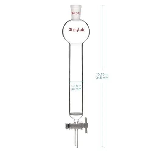 stonylab Borosilicate Glass Chromatography Column with Reservoir and Fritted Disc, 100ml | Lab Instrument for Precise Separation thumbnail 2