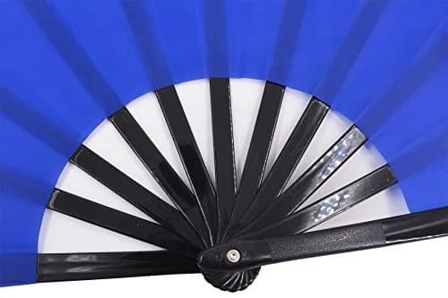 Amajiji Large Folding Fan Blue Nylon-Cloth Plastic Frame 35cm (13.78") | Quick-Open Handheld Fan for Dance & Festivals thumbnail 4