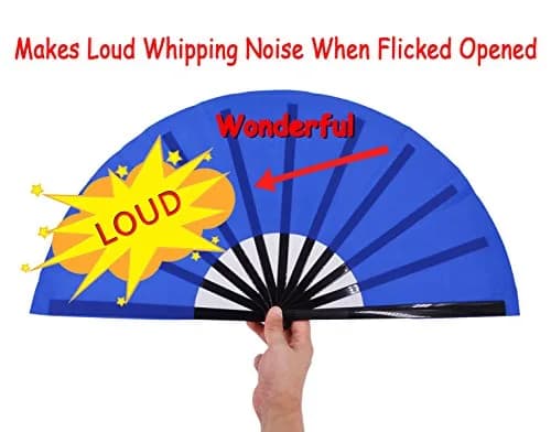 Amajiji Large Folding Fan Blue Nylon-Cloth Plastic Frame 35cm (13.78") | Quick-Open Handheld Fan for Dance & Festivals thumbnail 3