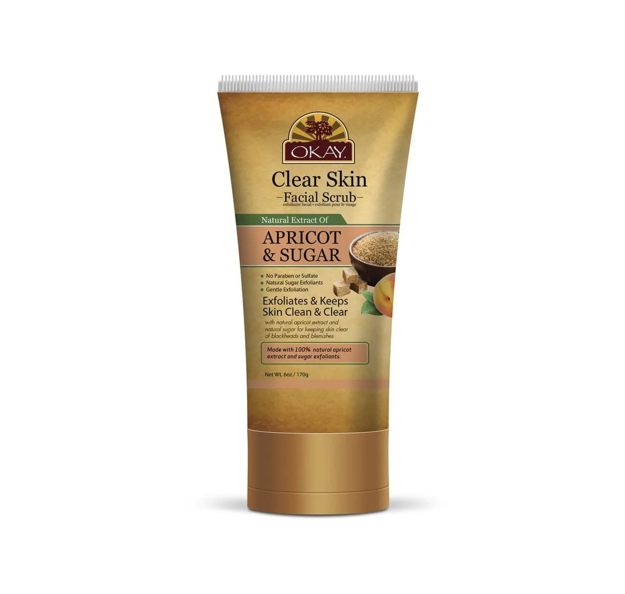 OKAY Apricot & Sugar Facial Scrub 6 oz | Gentle Exfoliator for Dead Skin Removal - main product image