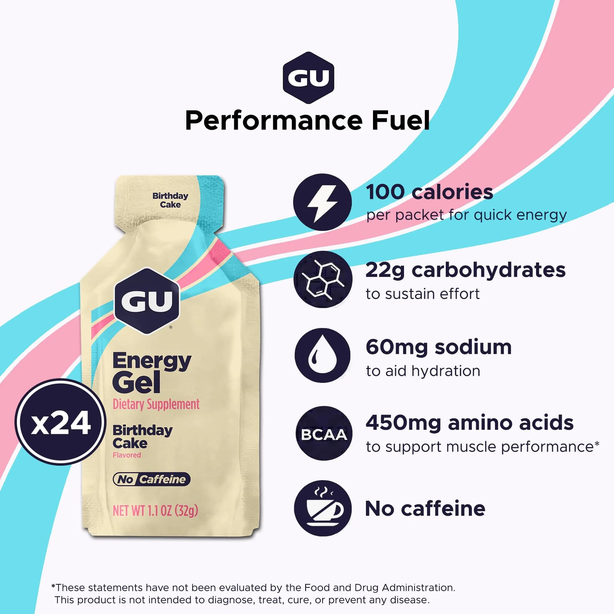 GU Energy Original Energy Gels Birthday Cake 24 Count | Dual Source Energy for Athletes - view 2