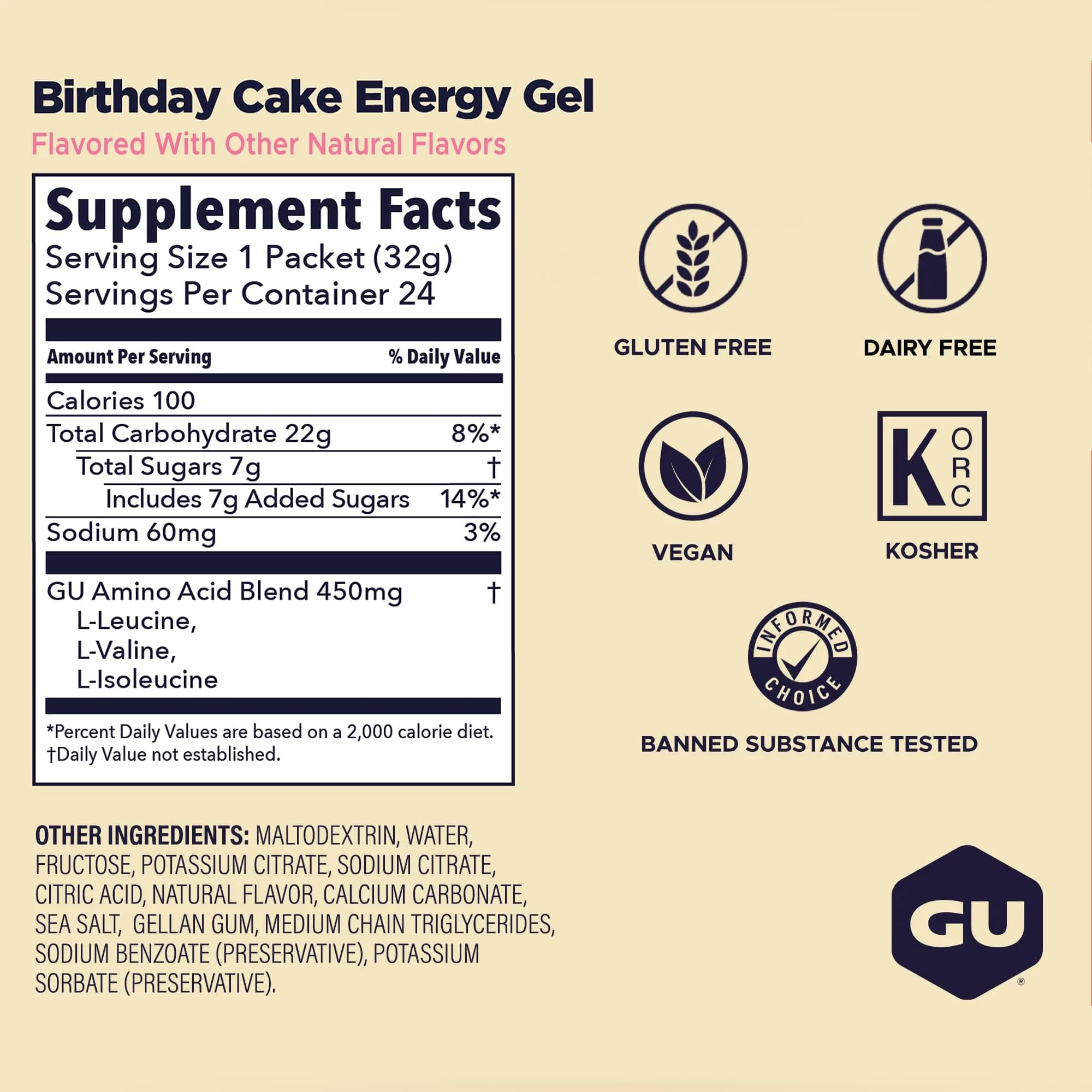 GU Energy Original Energy Gels Birthday Cake 24 Count | Dual Source Energy for Athletes - view 3