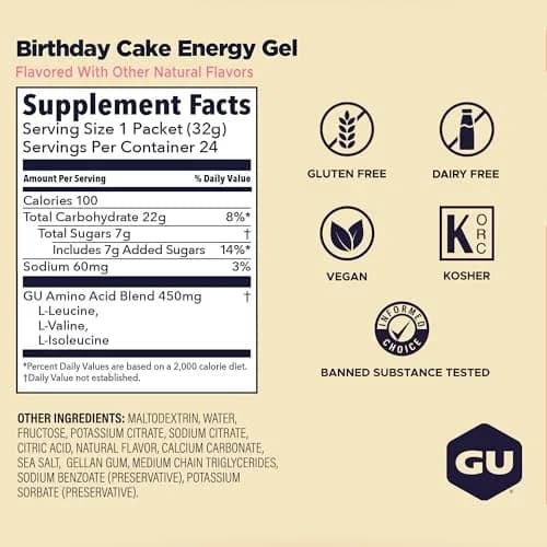 GU Energy Original Energy Gels Birthday Cake 24 Count | Dual Source Energy for Athletes thumbnail 3