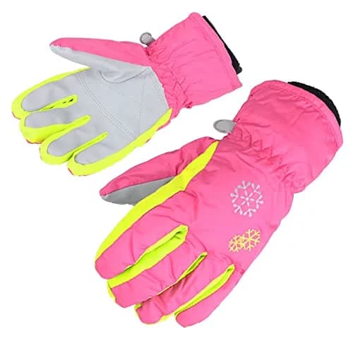 AMYIPO Kids Winter Snow Ski Gloves for Boys Girls 8-9 Years (Pink) | Waterproof & Windproof Fleece Lined thumbnail 1