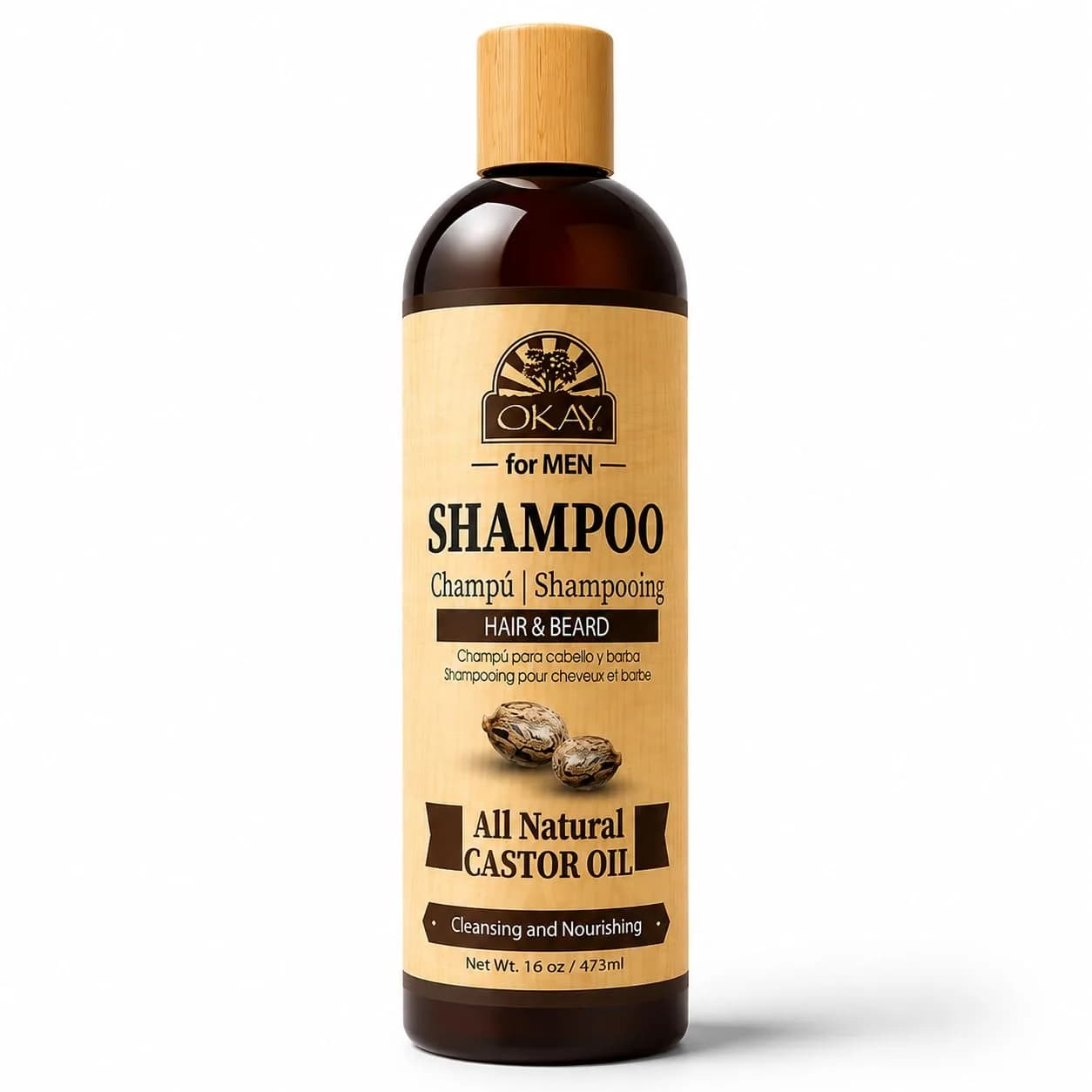 OKAY Men's Castor Oil Shampoo 16 oz | Sulfate-Free, Nourishing & Masculine Scent — Men's Castor Oil Beard & Hair