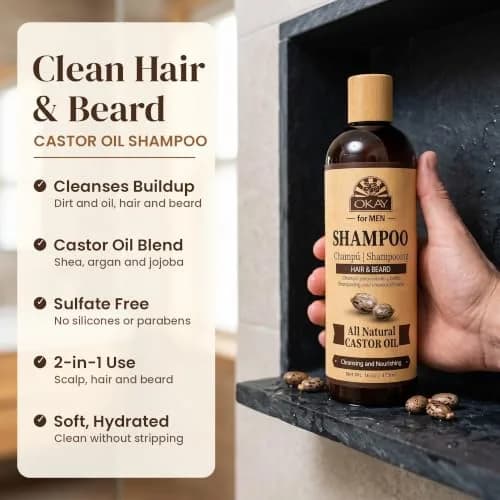 OKAY Men's Castor Oil Shampoo 16 oz | Sulfate-Free, Nourishing & Masculine Scent thumbnail 2