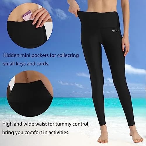Ubestyle Women's Swim Pants UPF 50+ High Waist Rash Guard Leggings Black | Supportive, Water-Resistant, Sun-Protective thumbnail 2