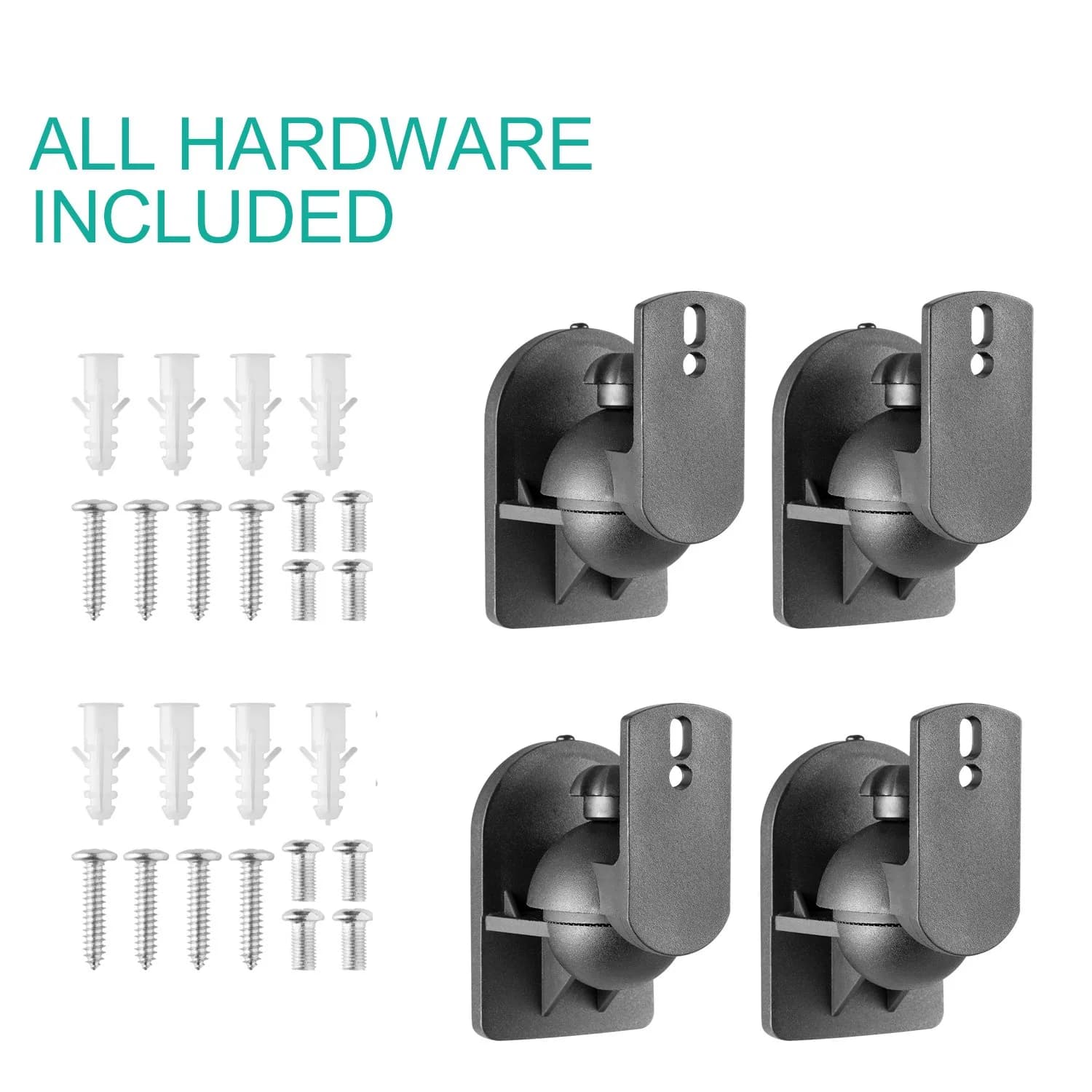 WALI Black 4 Pack Speaker Wall Mount Brackets | 3.5 kg (7.7 Lbs) Capacity, 70° Swivel, 20° Tilt - view 6