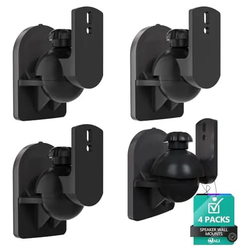 WALI Black 4 Pack Speaker Wall Mount Brackets | 3.5 kg (7.7 Lbs) Capacity, 70° Swivel, 20° Tilt thumbnail 1
