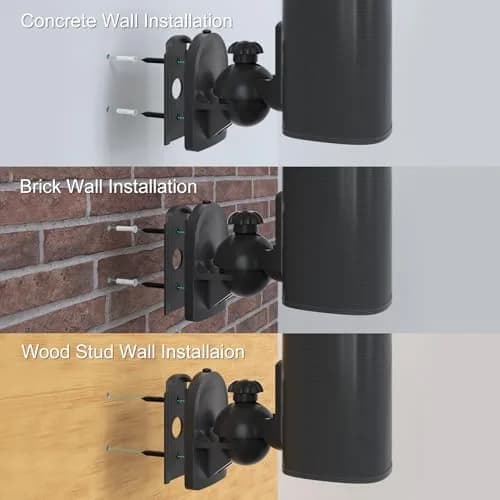 WALI Black 4 Pack Speaker Wall Mount Brackets | 3.5 kg (7.7 Lbs) Capacity, 70° Swivel, 20° Tilt thumbnail 7