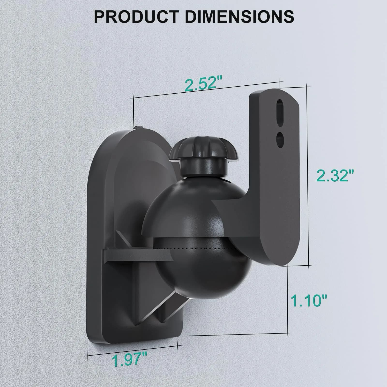 WALI Black 4 Pack Speaker Wall Mount Brackets | 3.5 kg (7.7 Lbs) Capacity, 70° Swivel, 20° Tilt - view 3