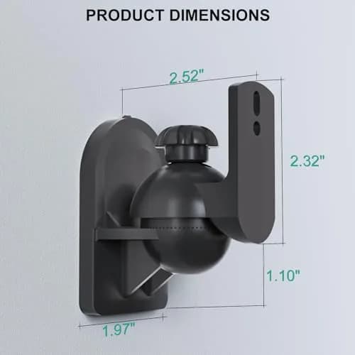 WALI Black 4 Pack Speaker Wall Mount Brackets | 3.5 kg (7.7 Lbs) Capacity, 70° Swivel, 20° Tilt thumbnail 3