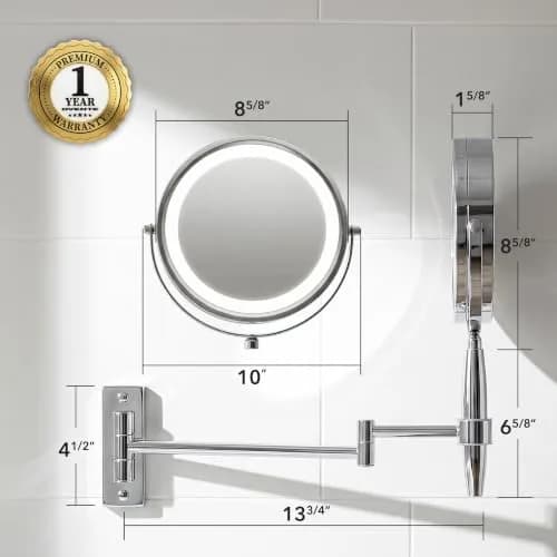 OVENTE 9'' Lighted Magnifying Makeup Mirror, Polished Chrome | 1x/5x Magnification, 360° Swivel, LED Lights thumbnail 5