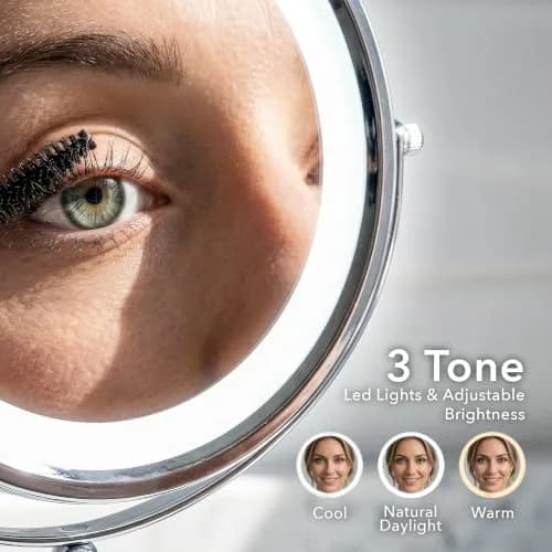 OVENTE 9'' Lighted Magnifying Makeup Mirror, Polished Chrome | 1x/5x Magnification, 360° Swivel, LED Lights thumbnail 8