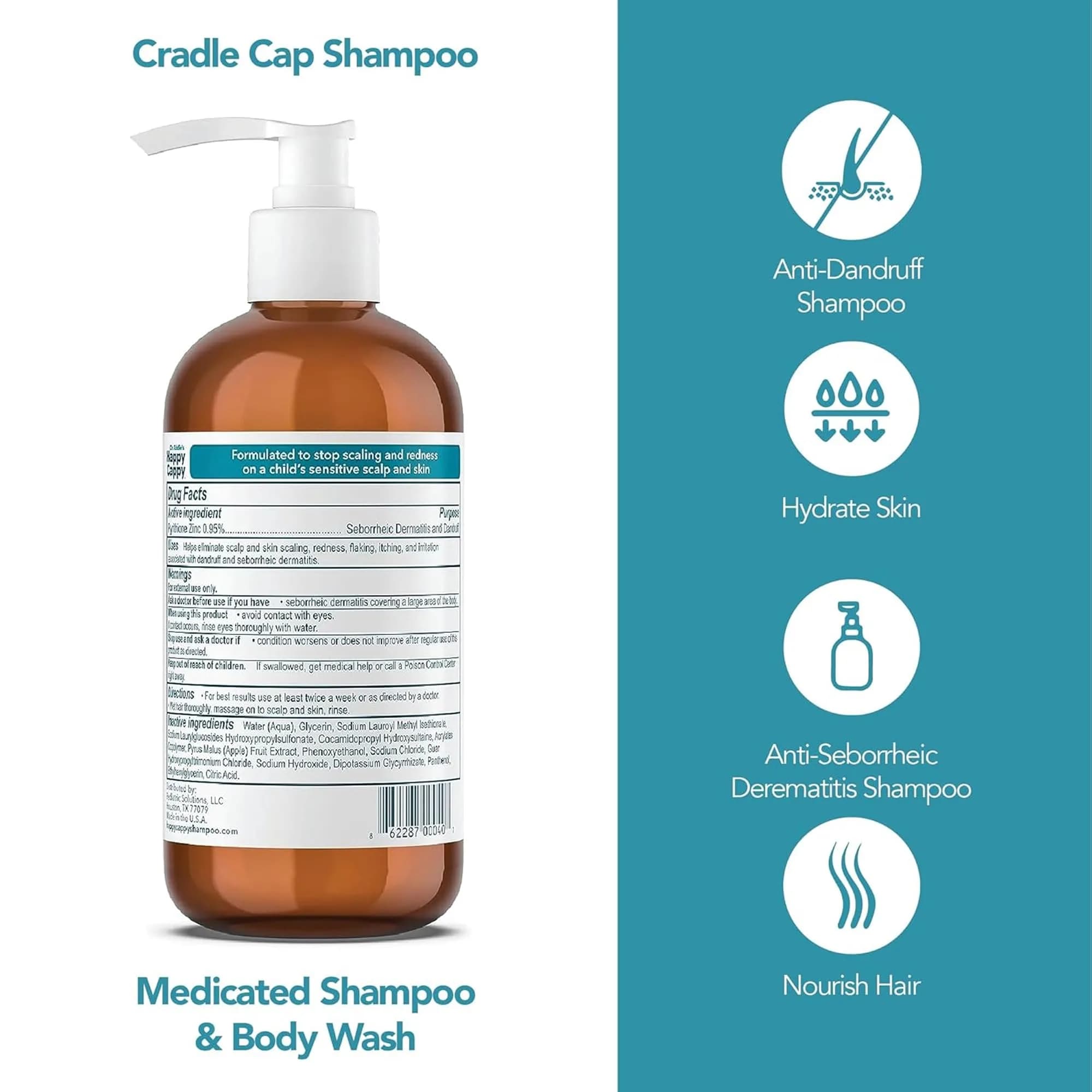 Happy Cappy Medicated Shampoo Only - 8 Fl Oz Bottle for Cradle Cap & Dandruff - view 2