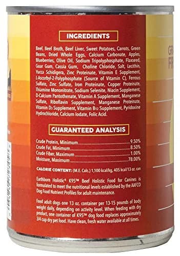 Earthborn Holistic K95 Beef Recipe Grain-Free Canned Dog Food 13 oz Can | 95% Real Beef, Grain-Free Nutrition thumbnail 8