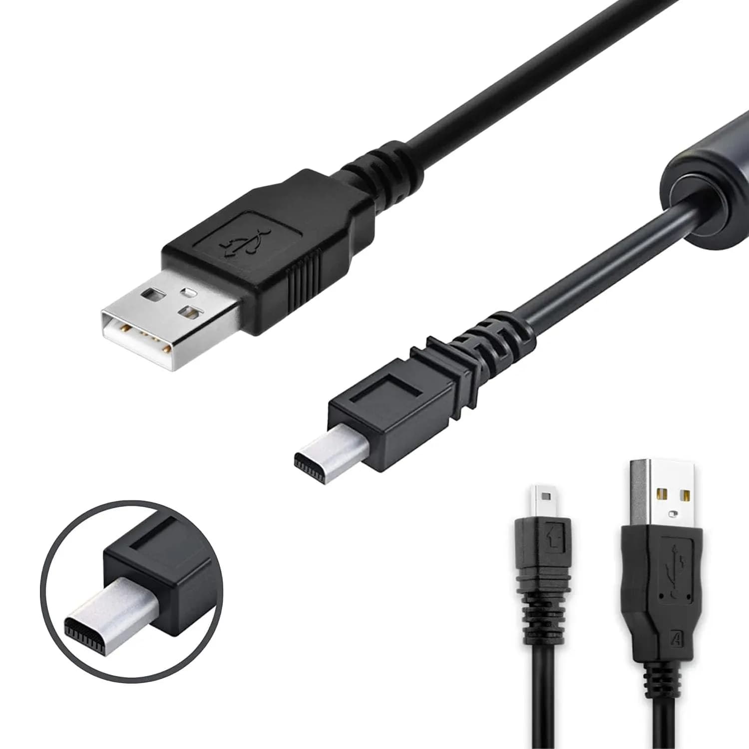 Wetco Black 8-Pin Mini USB Cable 1.5m (4.9ft) | USB 2.0 Data Transfer — Black