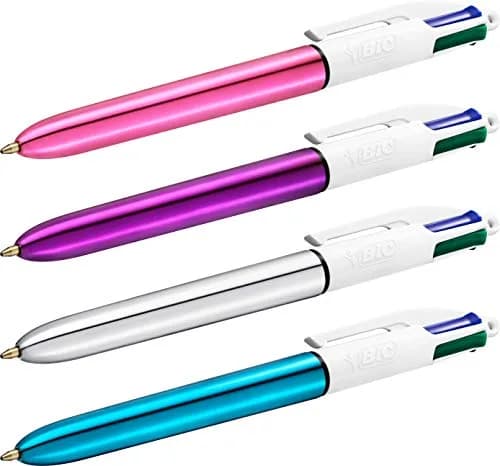 BIC 4 Colours Shine Ballpoint Pens - Box of 12 - Metallic Pink Body with 4 Ink Colours (Blue, Black, Red, Green) | Refillable, Precise, Vibrant thumbnail 4