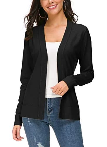 Urban CoCo Women's Long Sleeve Open Front Knit Cardigan Sweater (S, Black) | Lightweight, Soft, Slim Fit thumbnail 1