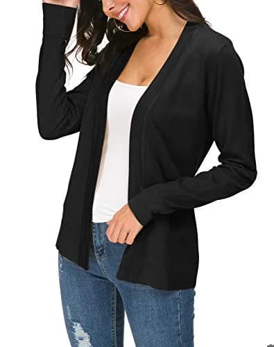 Urban CoCo Women's Long Sleeve Open Front Knit Cardigan Sweater (S, Black) | Lightweight, Soft, Slim Fit thumbnail 2