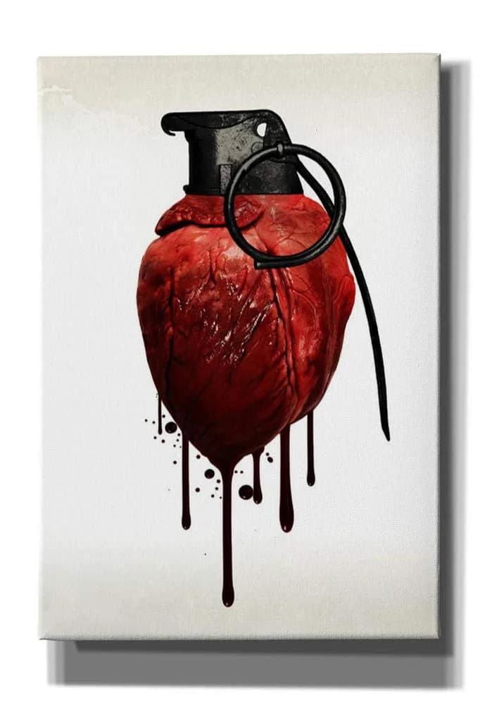 Cortesi Home 'Heart Grenade' Canvas Wall Art 18"x26" | Digital Art, Bleeding Heart Design