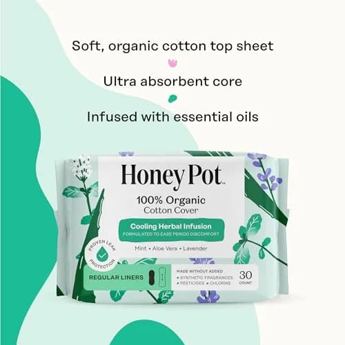 The Honey Pot Company Cooling Herbal Panty Liners 30 Count | Hypoallergenic & Fragrance-Free for Sensitive Skin thumbnail 4