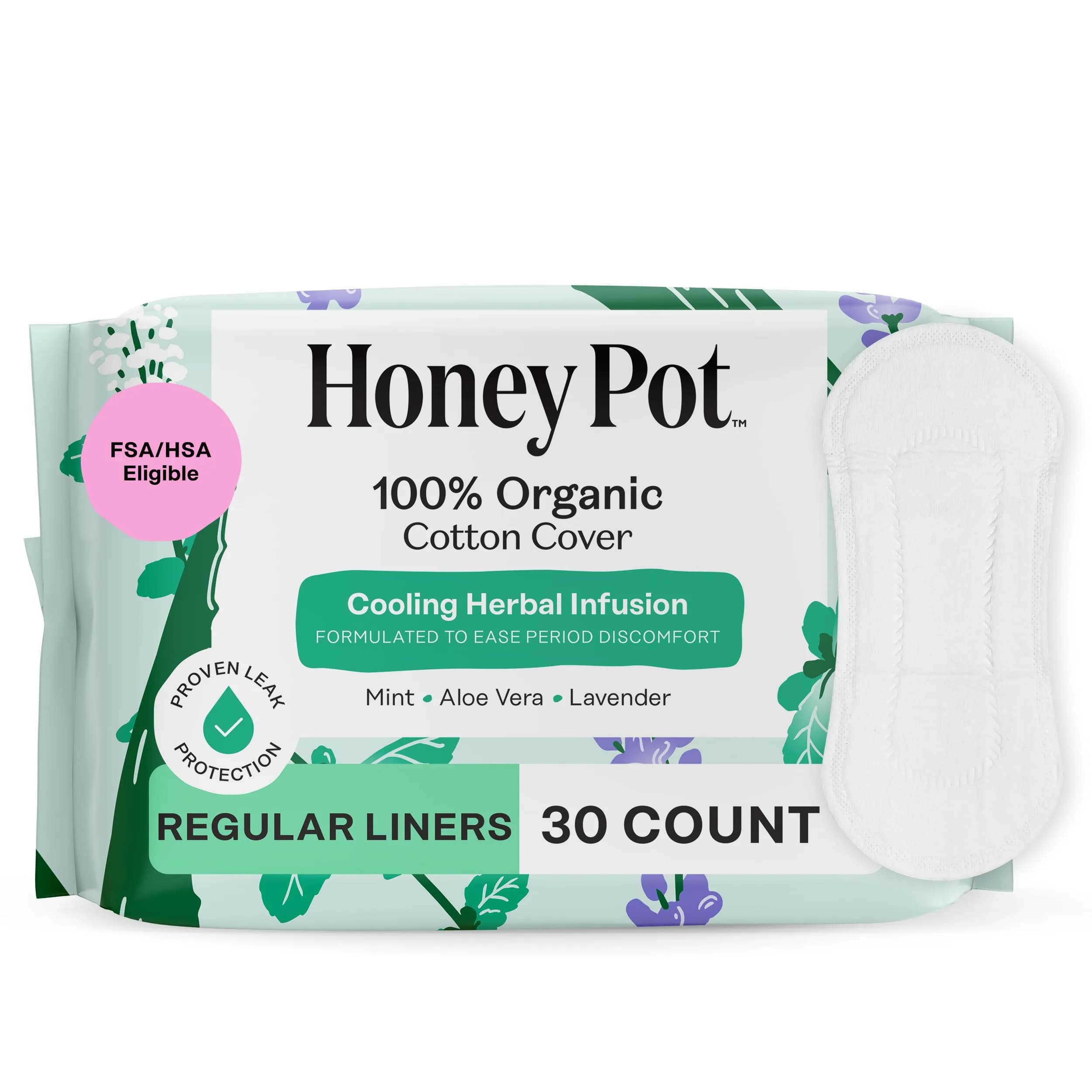 The Honey Pot Company Cooling Herbal Panty Liners 30 Count | Hypoallergenic & Fragrance-Free for Sensitive Skin - main product image