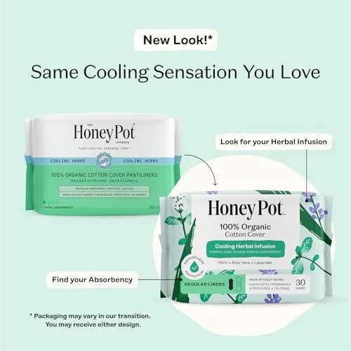 The Honey Pot Company Cooling Herbal Panty Liners 30 Count | Hypoallergenic & Fragrance-Free for Sensitive Skin thumbnail 2