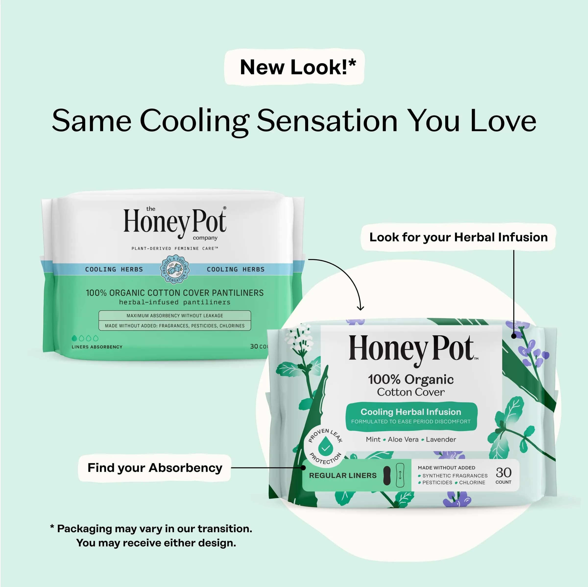 The Honey Pot Company Cooling Herbal Panty Liners 30 Count | Hypoallergenic & Fragrance-Free for Sensitive Skin - view 2