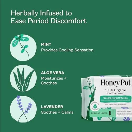The Honey Pot Company Cooling Herbal Panty Liners 30 Count | Hypoallergenic & Fragrance-Free for Sensitive Skin thumbnail 3