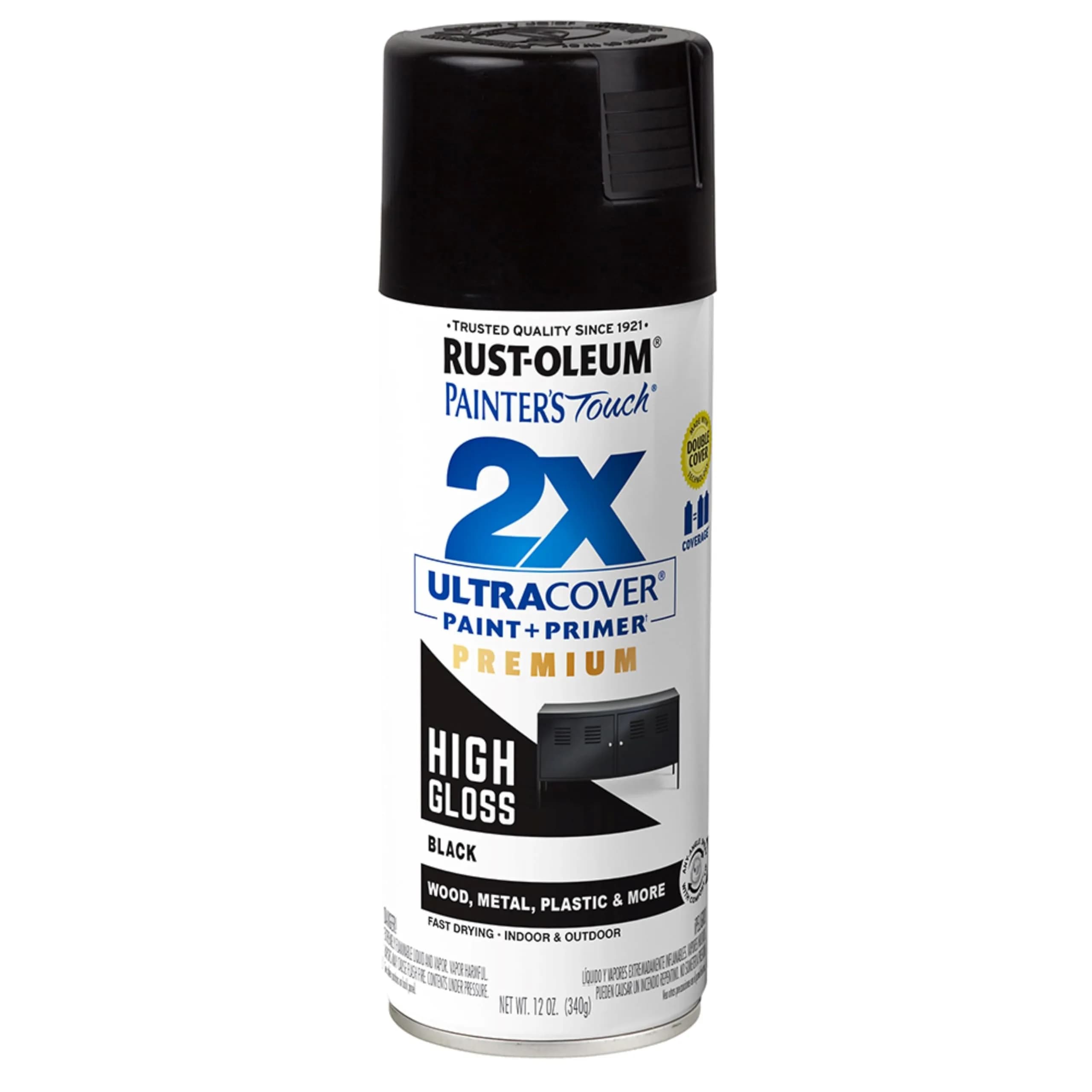 Rust-Oleum Painter's Touch 2X High Gloss Black Spray Paint, 12 Oz - main product image