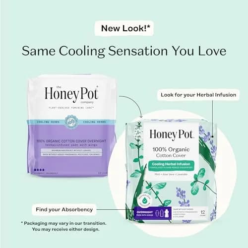 The Honey Pot Company Cooling Herbal Overnight Pads with Wings 12 Count (33cm) | Dermatologist Tested for Sensitive Skin thumbnail 2