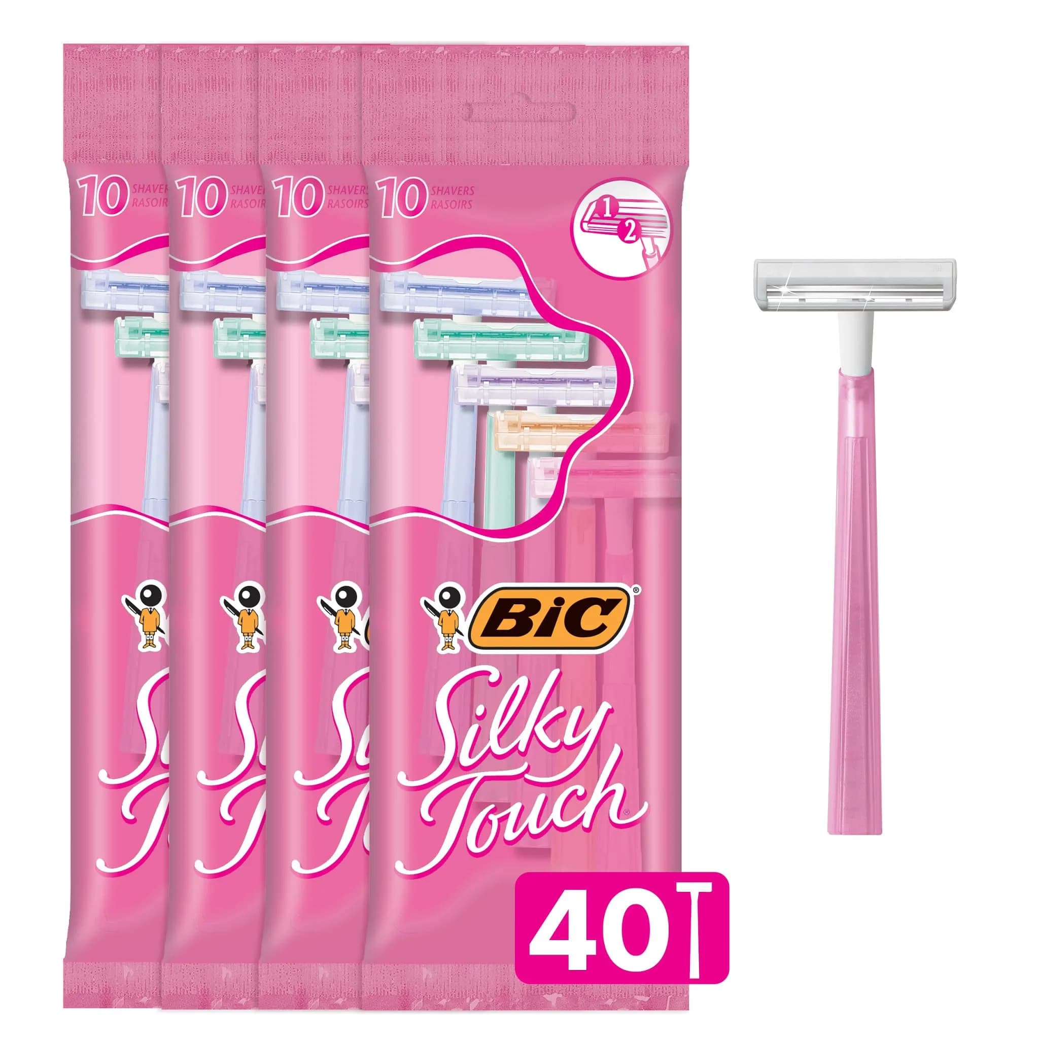 BIC Silky Touch Womens Disposable Razors 40-Pack | Smooth Shave, Travel Covers, Assorted Pastel Colors