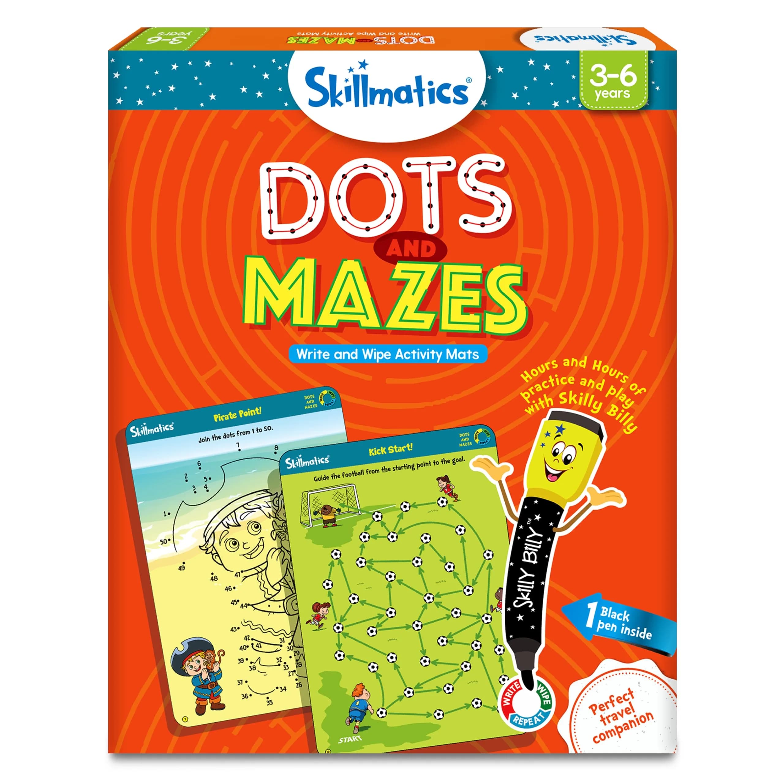 Skillmatics Dots & Mazes Reusable Activity Mats with Dry Erase Marker, 6 Mats + Accessories | Ages 3-6 - main product image