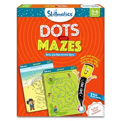 Skillmatics Dots & Mazes Reusable Activity Mats with Dry Erase Marker, 6 Mats + Accessories | Ages 3-6 thumbnail 1